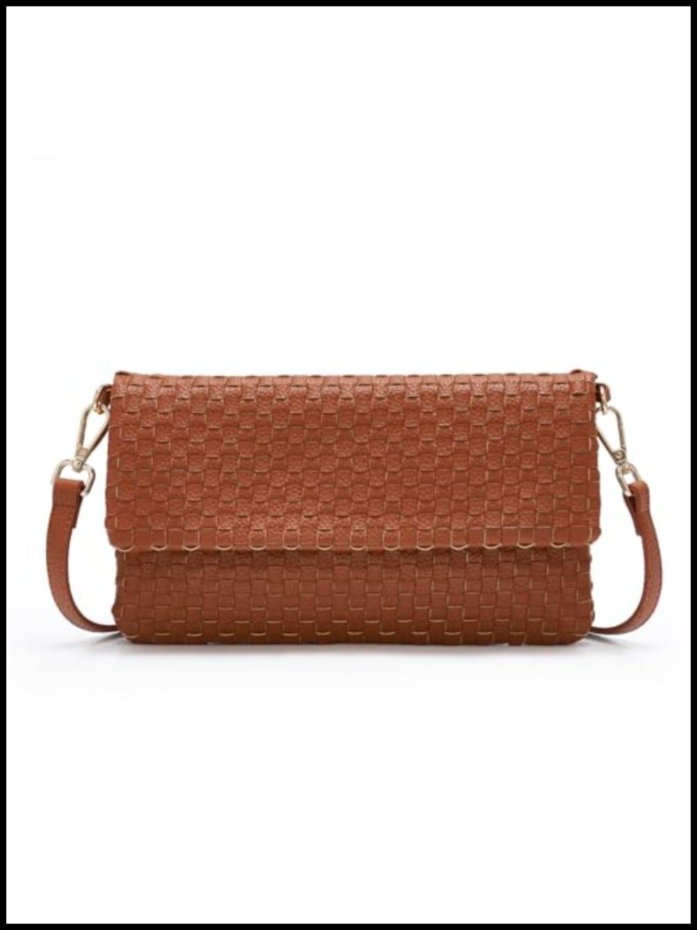 Vegan Leather Checkered Crossbody Bag Slim Envelope with Built-in Wallet